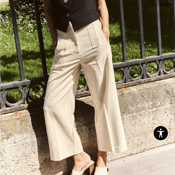 Zara Pants - NWT Zara high waisted linen cropped wide leg pants